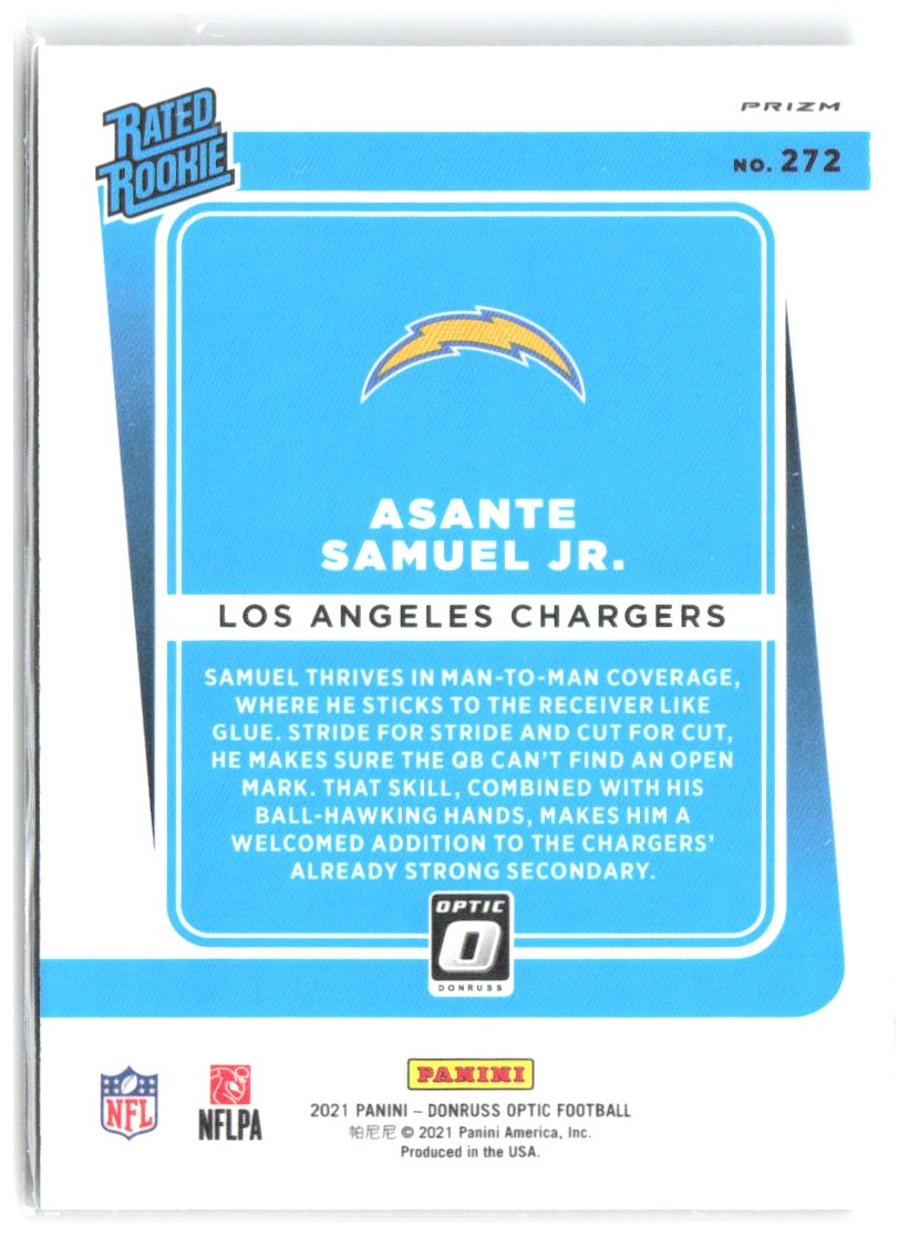 Asante Samuel Jr. Donruss Optic - Purple Shock 272 2021 Los Angeles Chargers