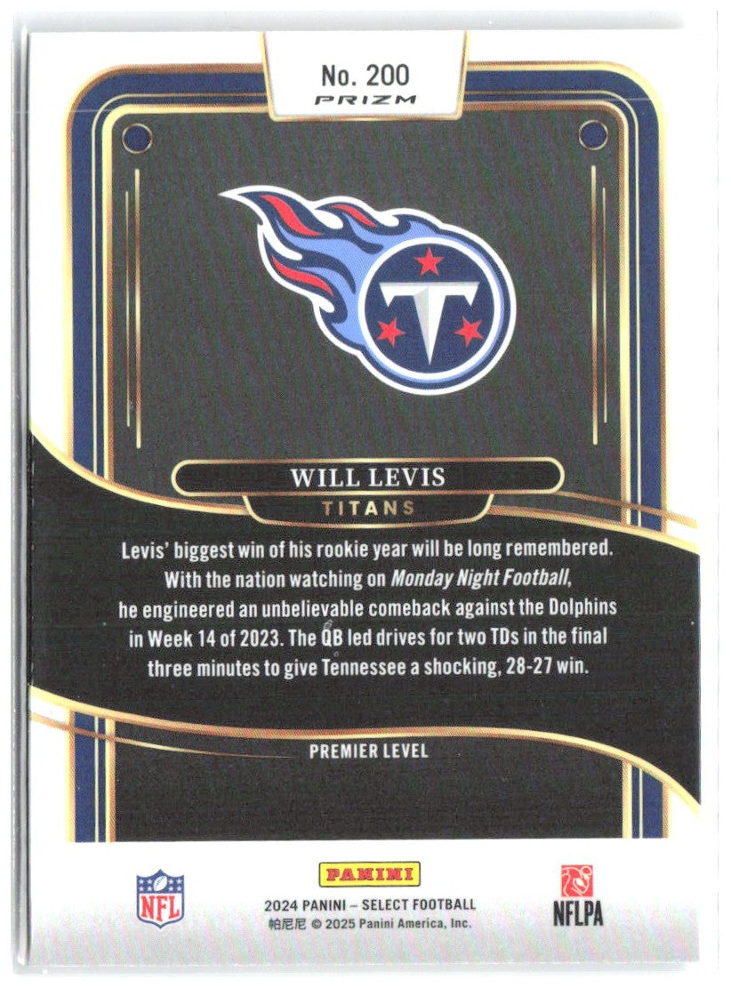 Will Levis Panini Select - Red & Yellow Prizm Shock 200 2024 Tennessee Titans