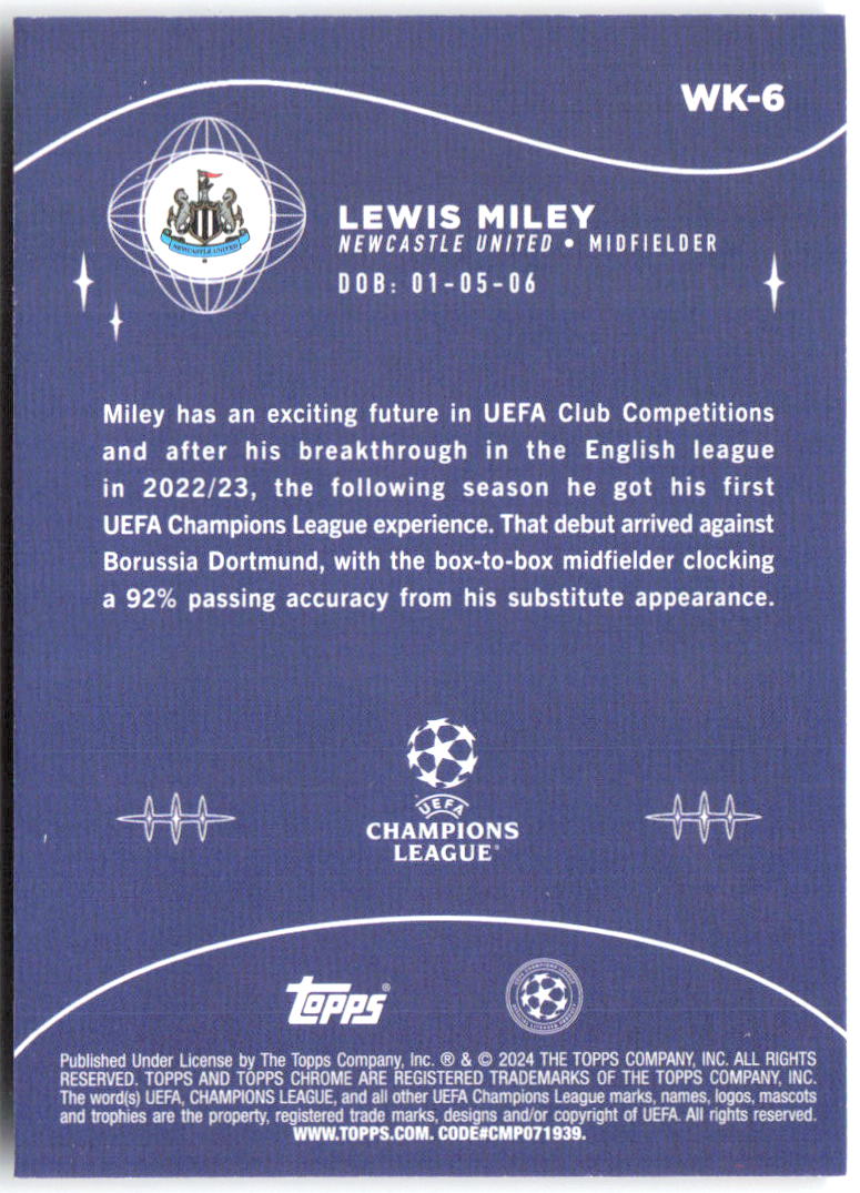 Lewis Miley Topps Chrome UEFA Club Competitions - Wonderkids WK-6 2023-24