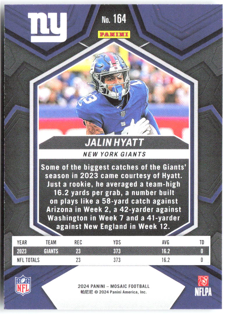 Jalin Hyatt Panini Mosaic 164 2024 New York Giants