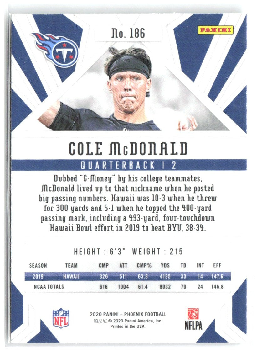 Cole McDonald Panini Phoenix - Fire Burst 186 2020 Tennessee Titans