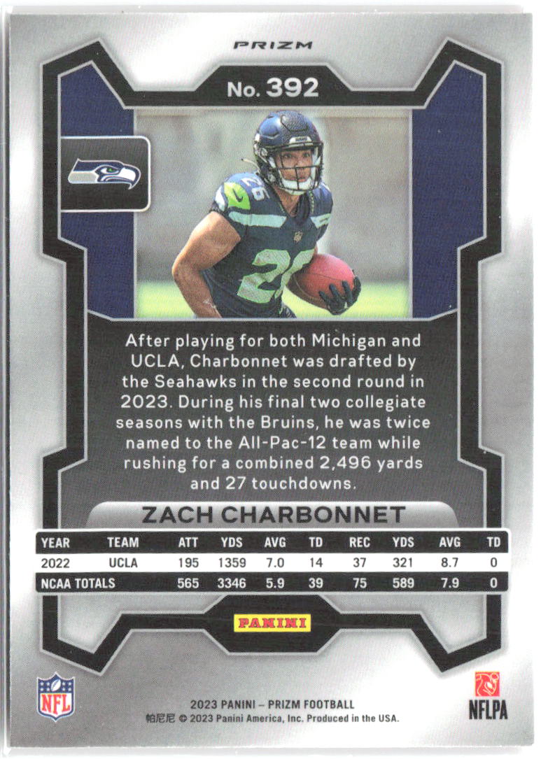 Zach Charbonnet Panini Prizm - Lazer 392 2023 Seattle Seahawks