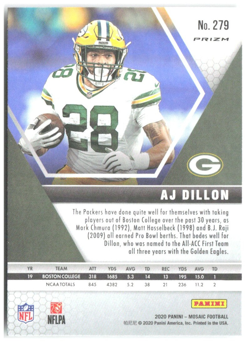 AJ Dillon Panini Mosaic - Prizm Green 279 2020 Green Bay Packers