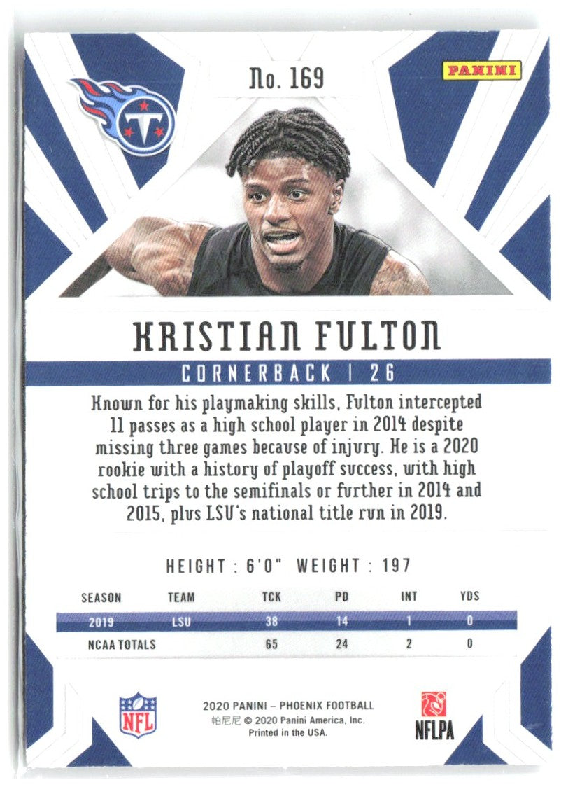 Kristian Fulton Panini Phoenix - Fire Burst 169 2020 Tennessee Titans
