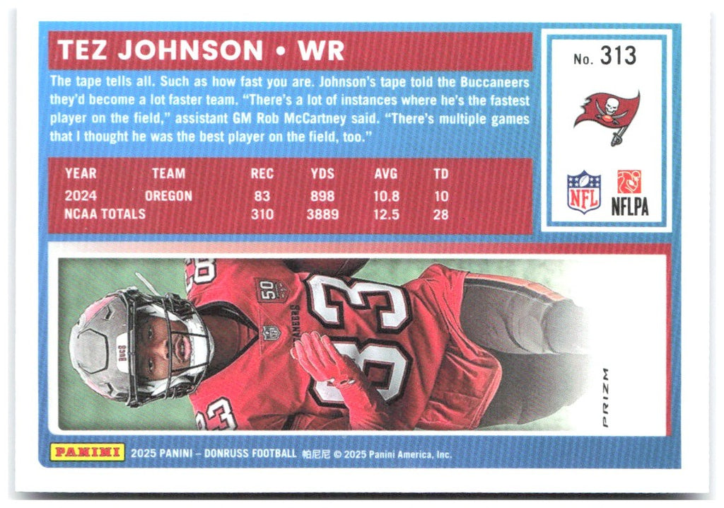Tez Johnson Donruss Optic Rated Rookies Blue Scope 313 2025 Tampa Bay Buccaneers