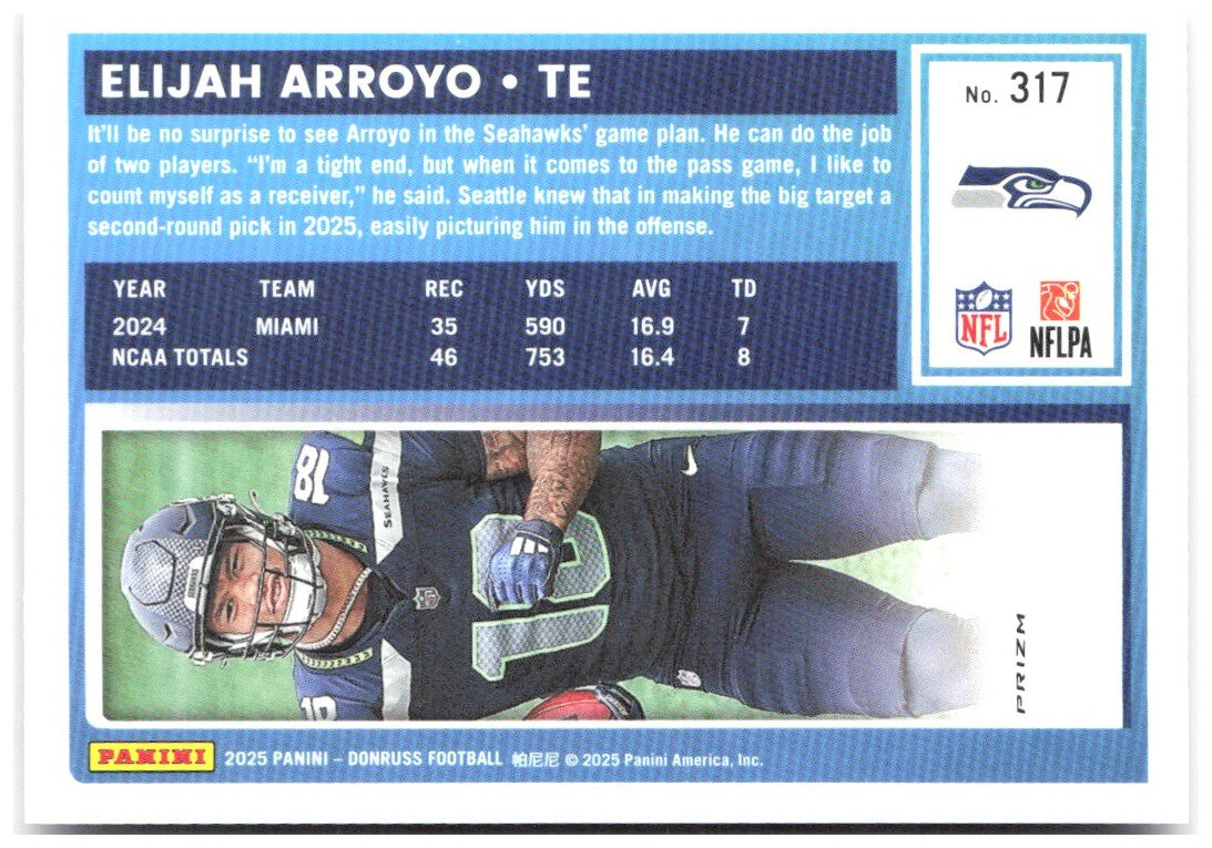 Elijah Arroyo Donruss Optic Rated Rookies Preview Pink 317 2025 Seattle Seahawks