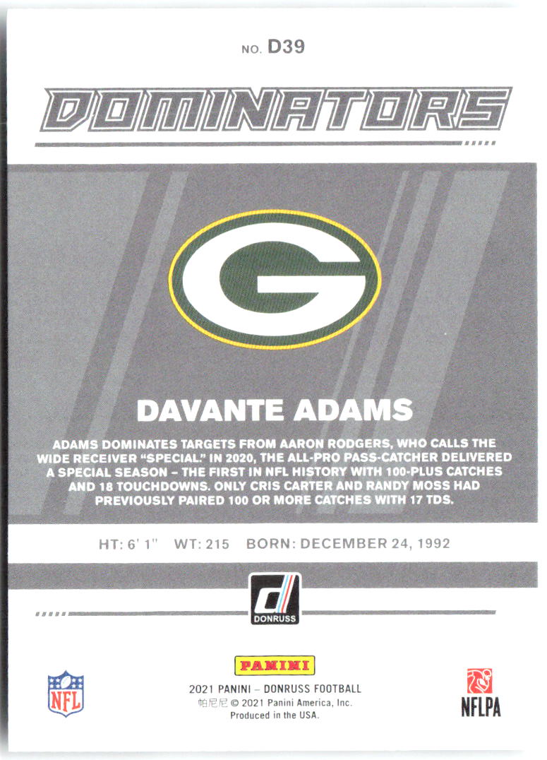 Davante Adams Donruss - Dominators D39 2021 Green Bay Packers
