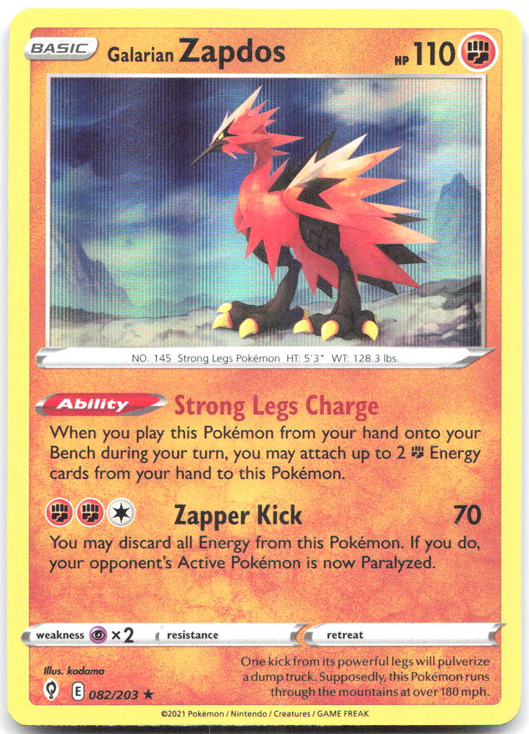Galarian Zapdos Holo Rare SWSH07: Evolving Skies 082/203 NM kodama