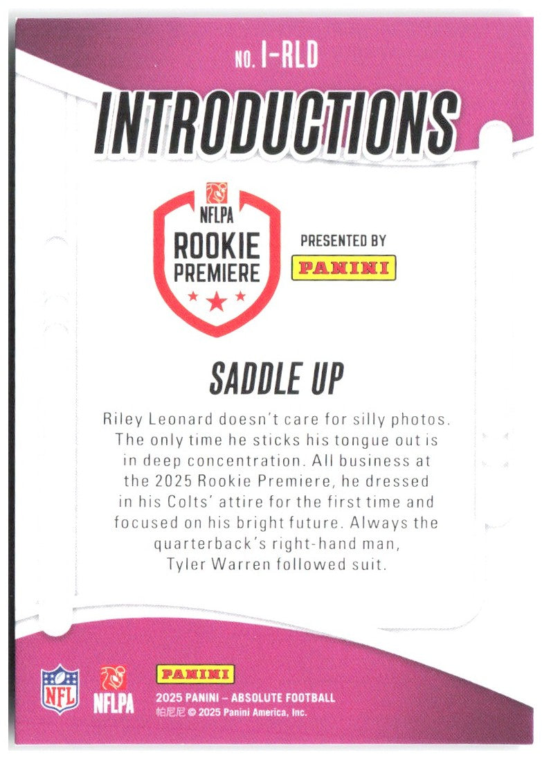 Saddle Up Panini Absolute - Introductions I-RLD 2025 Indianapolis Colts