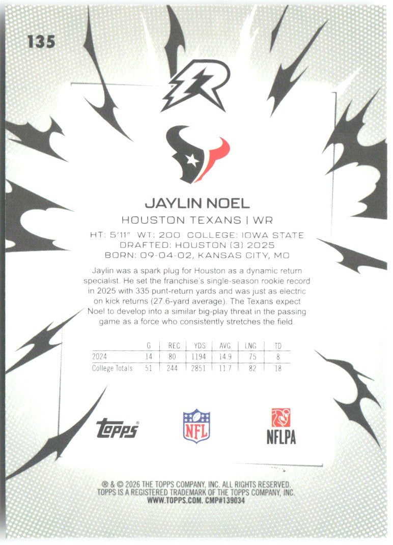 Jaylin Noel Topps Resurgence 135 2025 Houston Texans RC