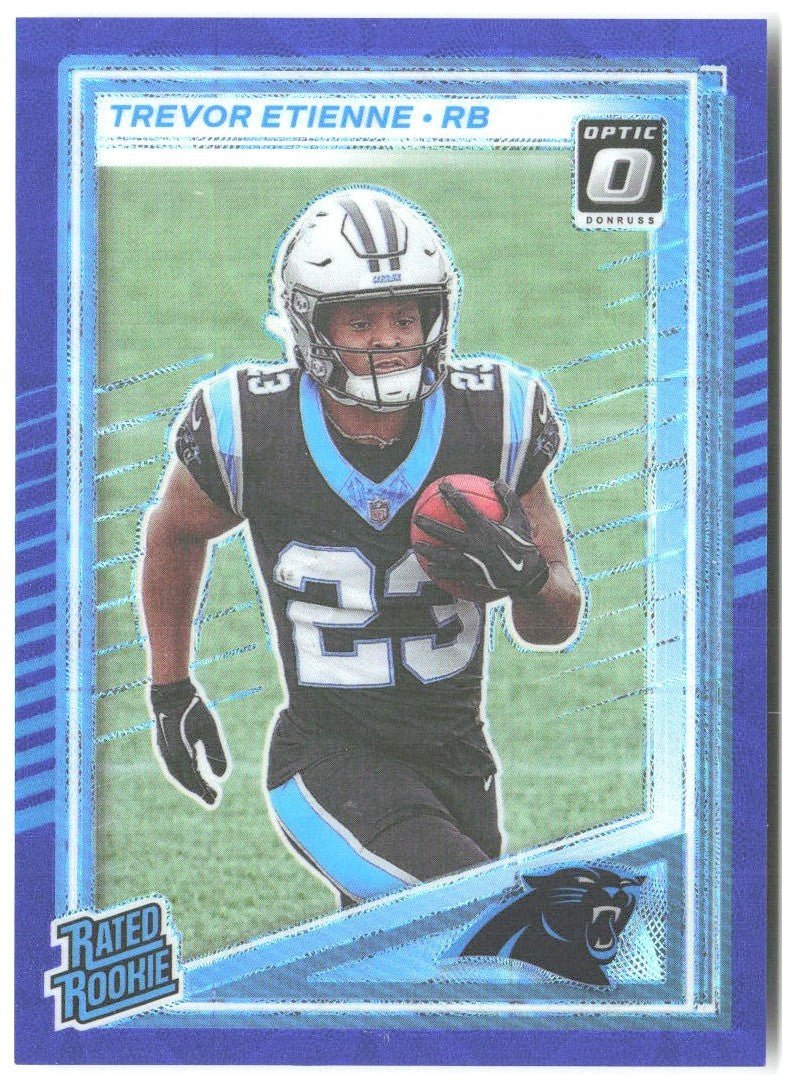 Trevor Etienne Donruss Optic Rated Rookies Blue Scope 326 2025 Carolina Panthers