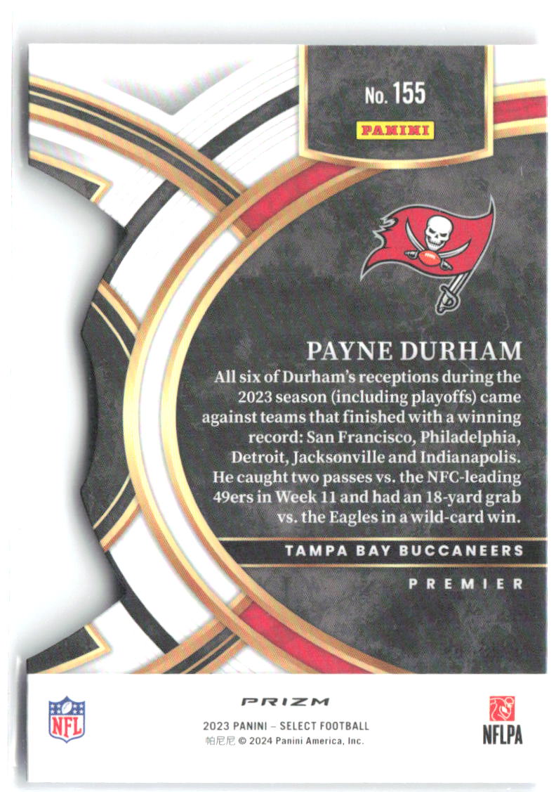 Payne Durham Select - Red and Blue Prizms Die Cuts 155 2023 Tampa Bay Buccaneers
