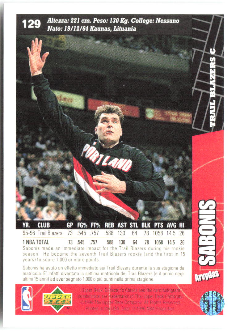 Arvydas Sabonis Collector's Choice 129 1996-97 Portland Trail Blazers