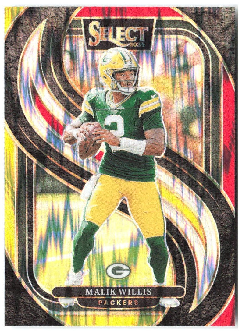 Malik Willis Panini Select - Red & Yellow Prizm Shock 180 2024 Green Bay Packers