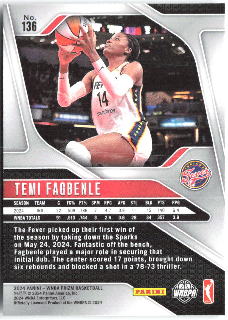 Temi Fagbenle Panini Prizm WNBA 136 2024 Indiana Fever