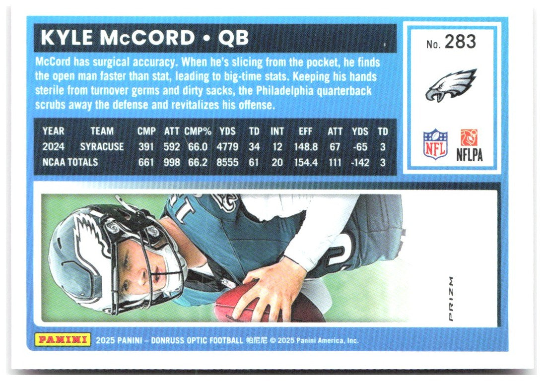 Kyle McCord Donruss Optic - Pink 283 2025 Philadelphia Eagles