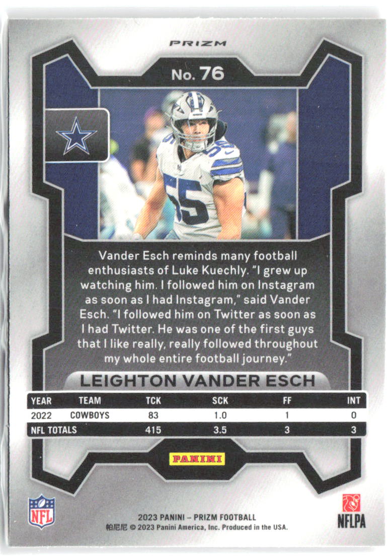 Leighton Vander Esch Panini Prizm - Lazer 76 2023 Dallas Cowboys