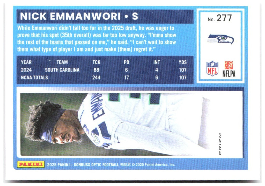 Nick Emmanwori Donruss Optic - Pink 277 2025 Seattle Seahawks