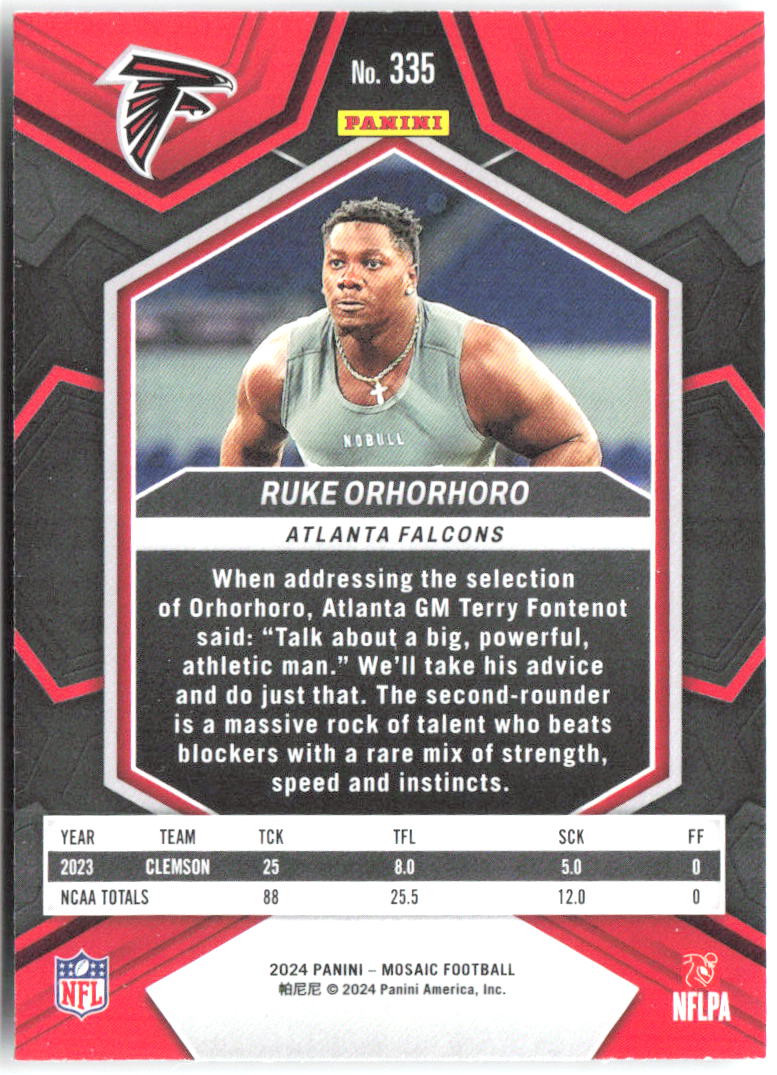 Ruke Orhorhoro Panini Mosaic 335 2024 Atlanta Falcons RC