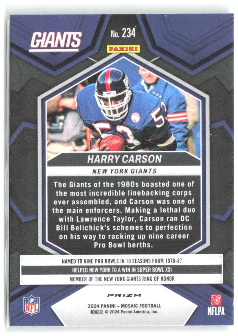 Harry Carson Panini Mosaic - Mosaic Green 234 2024 New York Giants