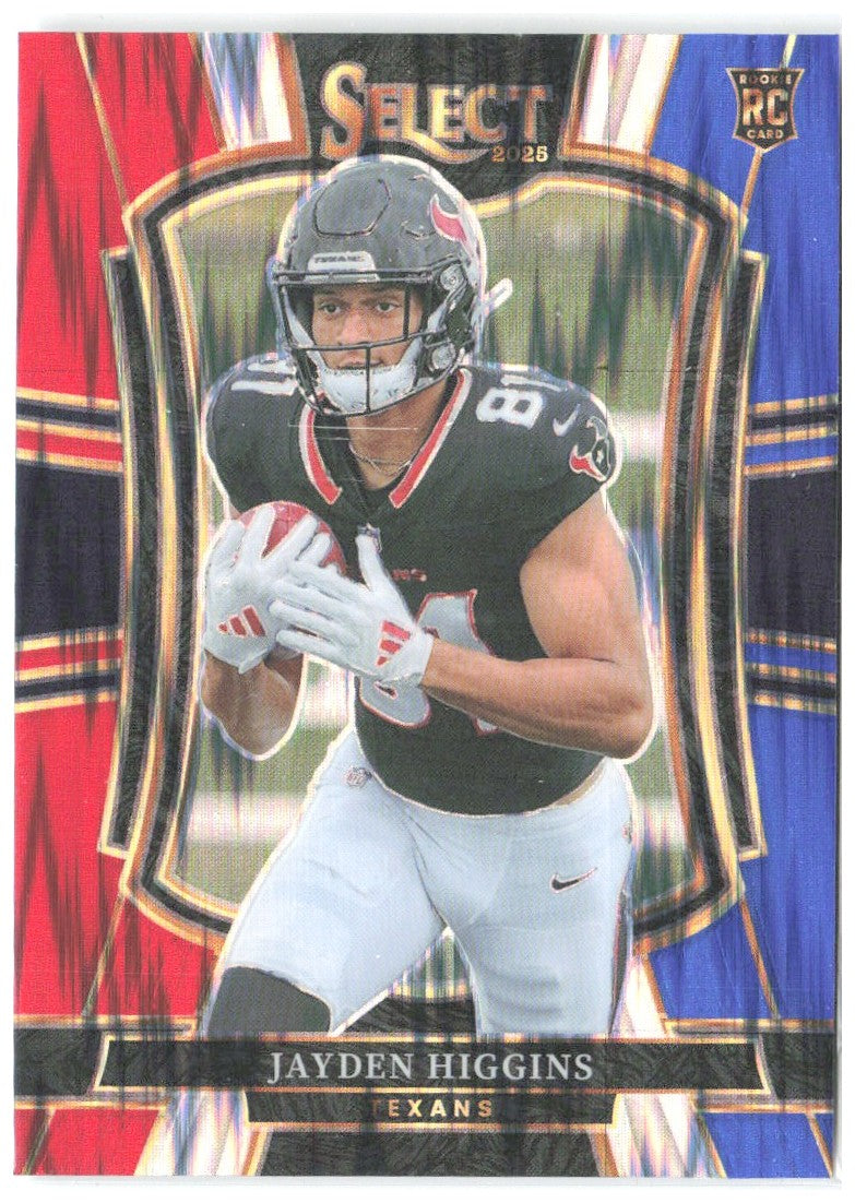 Jayden Higgins Panini Select - Red and Blue Prizm Shock 136 2025 Houston Texans