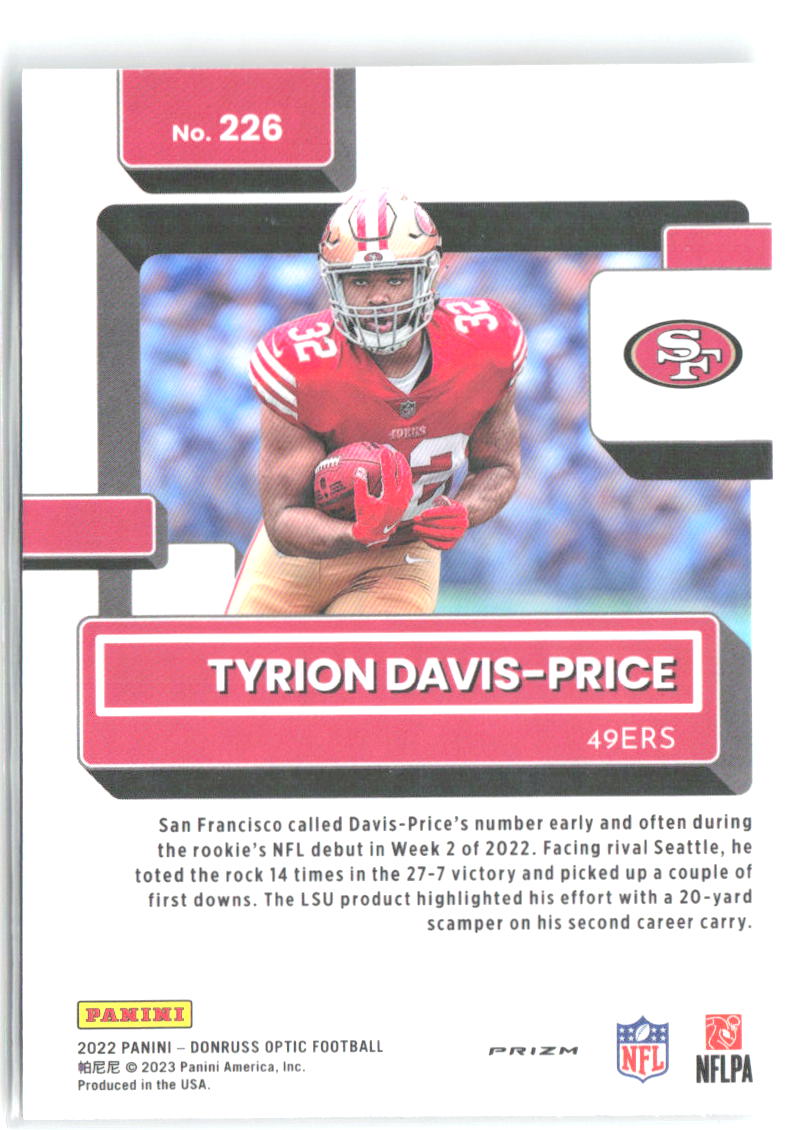 Tyrion Davis-Price Donruss Optic - Holo 226 2022 San Francisco 49ers