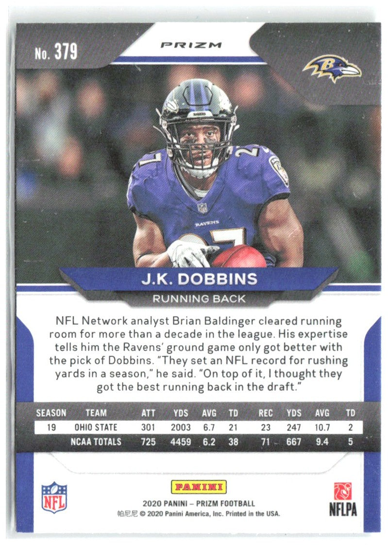 J.K. Dobbins Panini Prizm - Prizm Green 379 2020 Baltimore Ravens