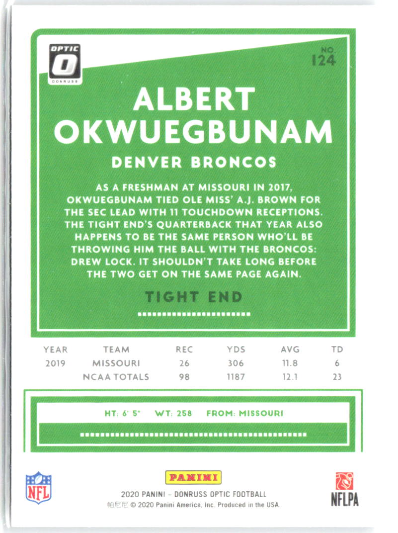 Albert Okwuegbunam Donruss Optic 124 2020 Denver Broncos RC