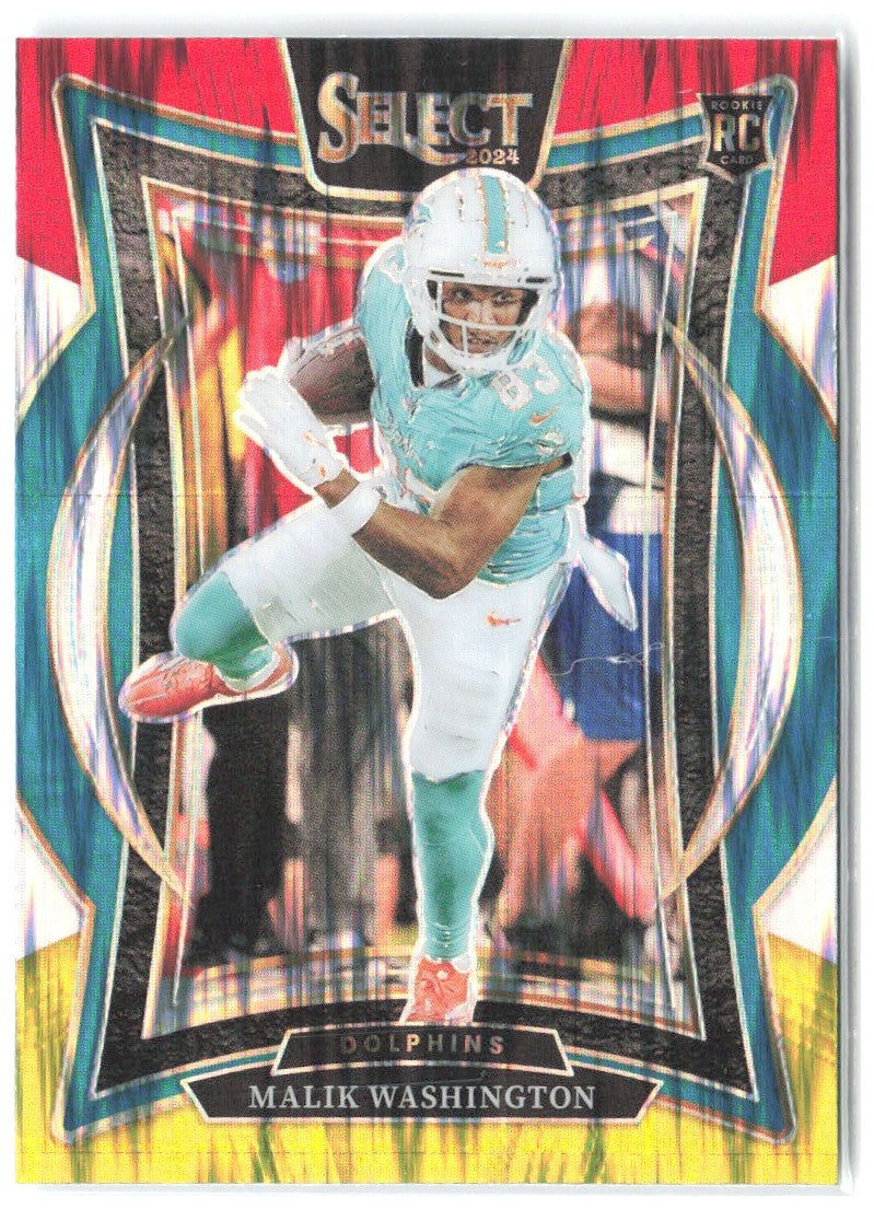 Malik Washington Panini Select - Red & Yellow Prizm Shock 71 2024 Miami Dolphins