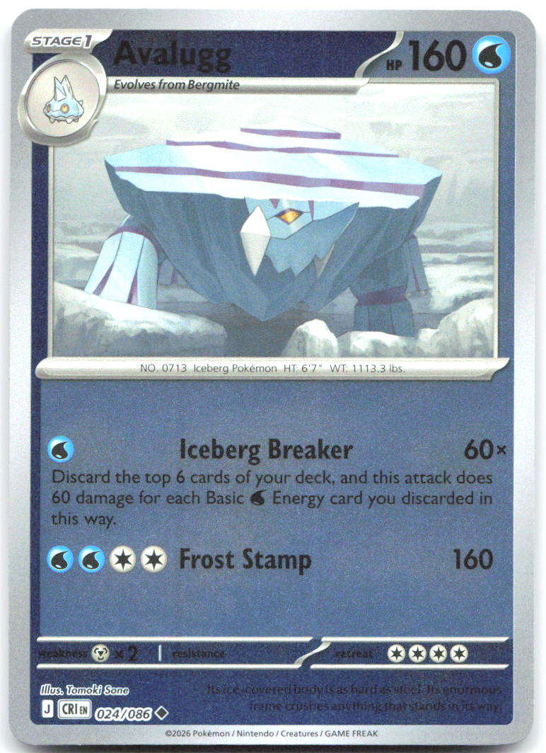 Avalugg Reverse Holo Uncommon ME04 Chaos Rising 024/086 NM Tomoki Sone