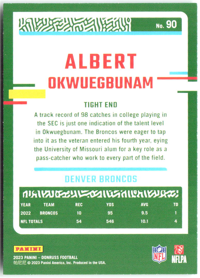 Albert Okwuegbunam Press Proof Green Donruss - Press Proof Green 90 NM