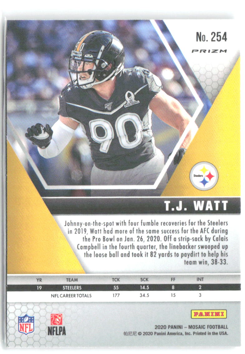 T.J. Watt Panini Mosaic - Prizm Silver 254 2020 Pittsburgh Steelers