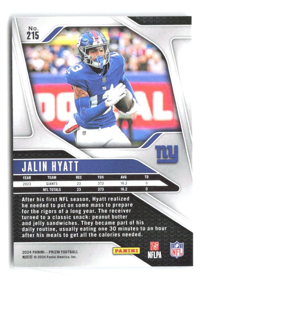 Jalin Hyatt Panini Prizm 215 2024 New York Giants