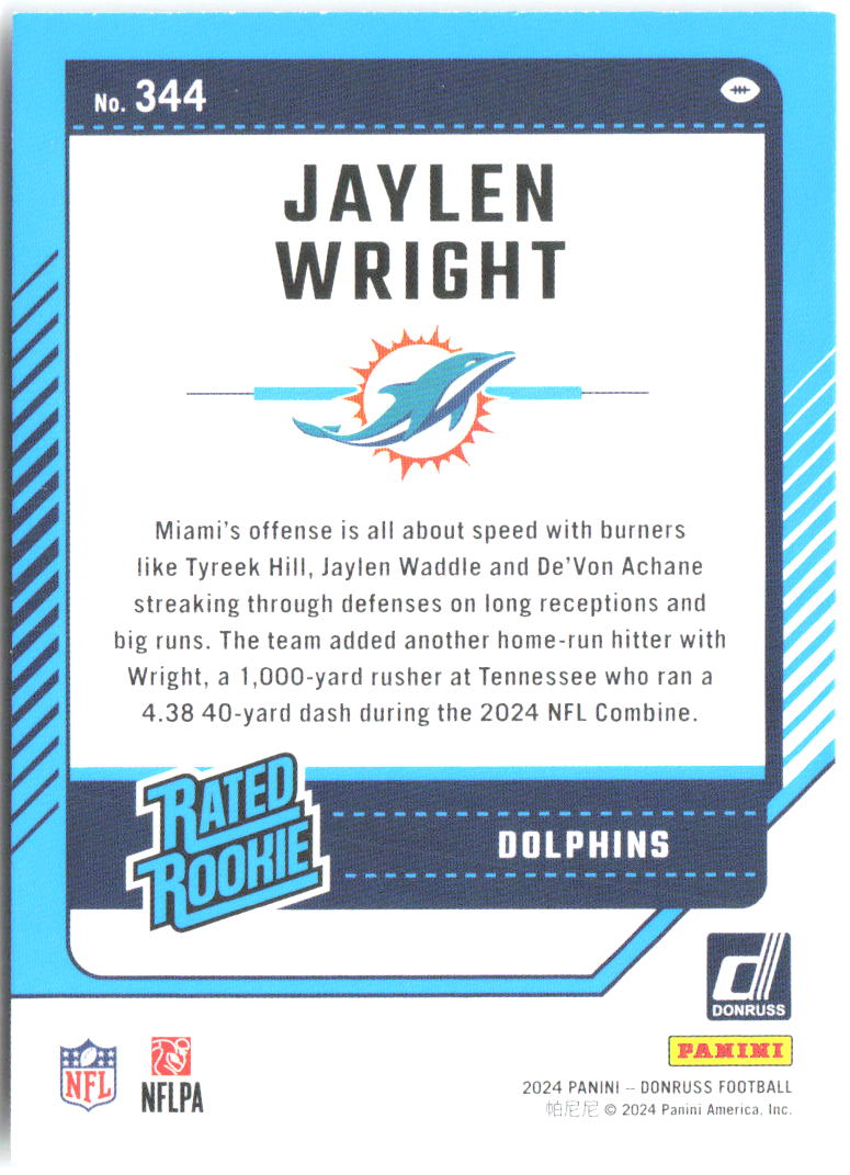 Jaylen Wright 344 Miami Dolphins RC