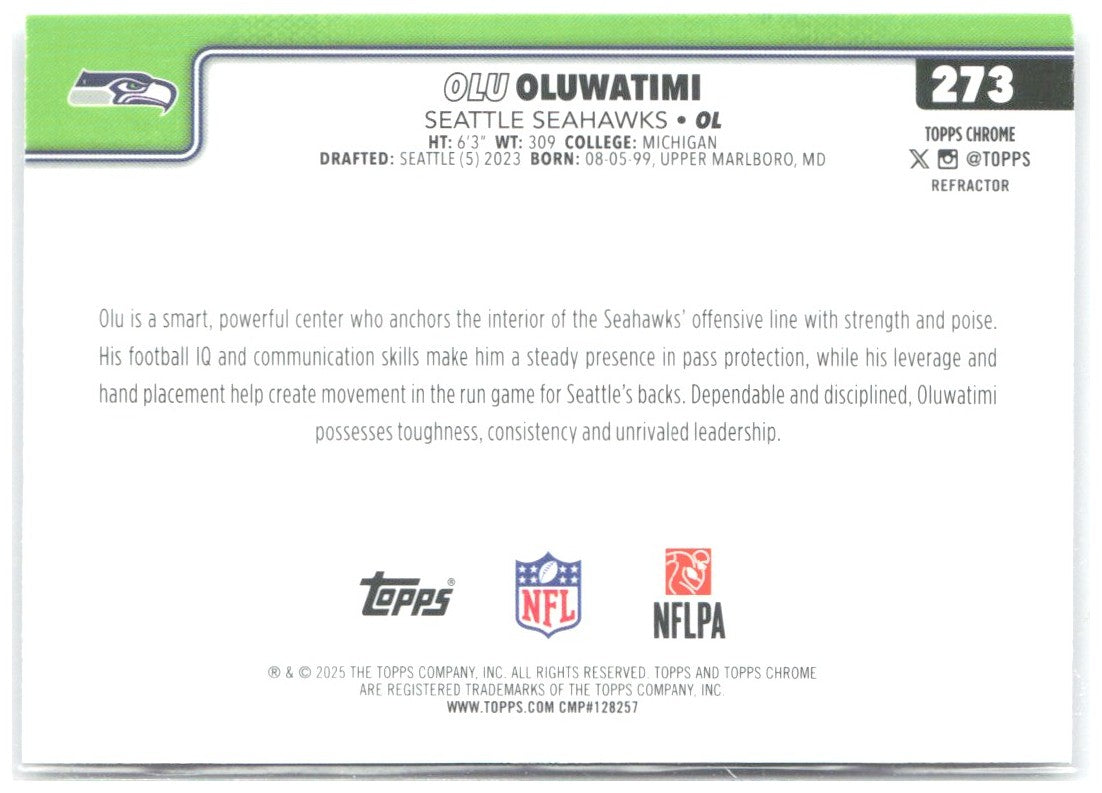Olu Oluwatimi Topps Chrome - Refractor 273 2025 Seattle Seahawks