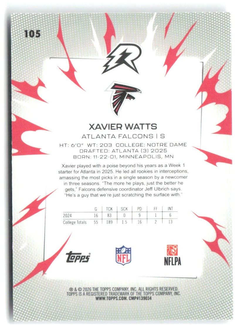 Xavier Watts Topps Resurgence 105 2025 Atlanta Falcons RC