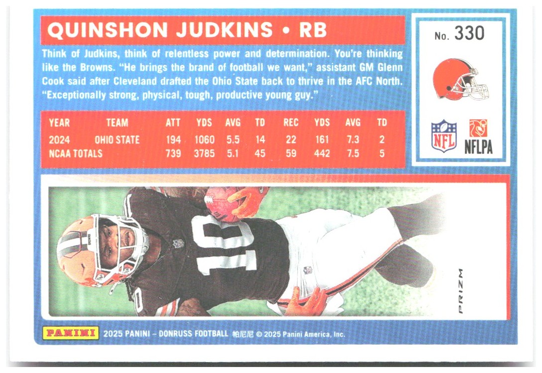 Quinshon Judkins Donruss - Optic Rated Rookies Pink 330 2025 Cleveland Browns
