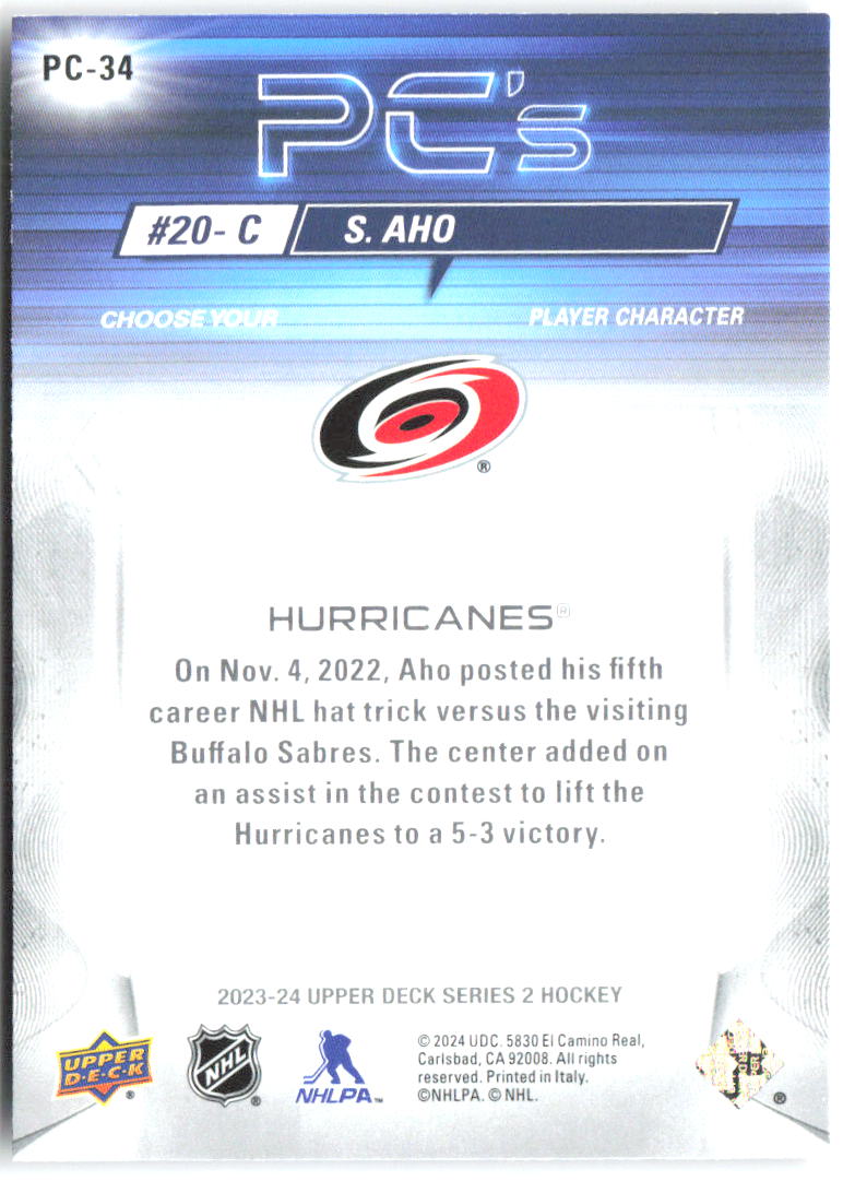 Sebastian Aho Upper Deck - PC's PC-34 2023-24 Carolina Hurricanes