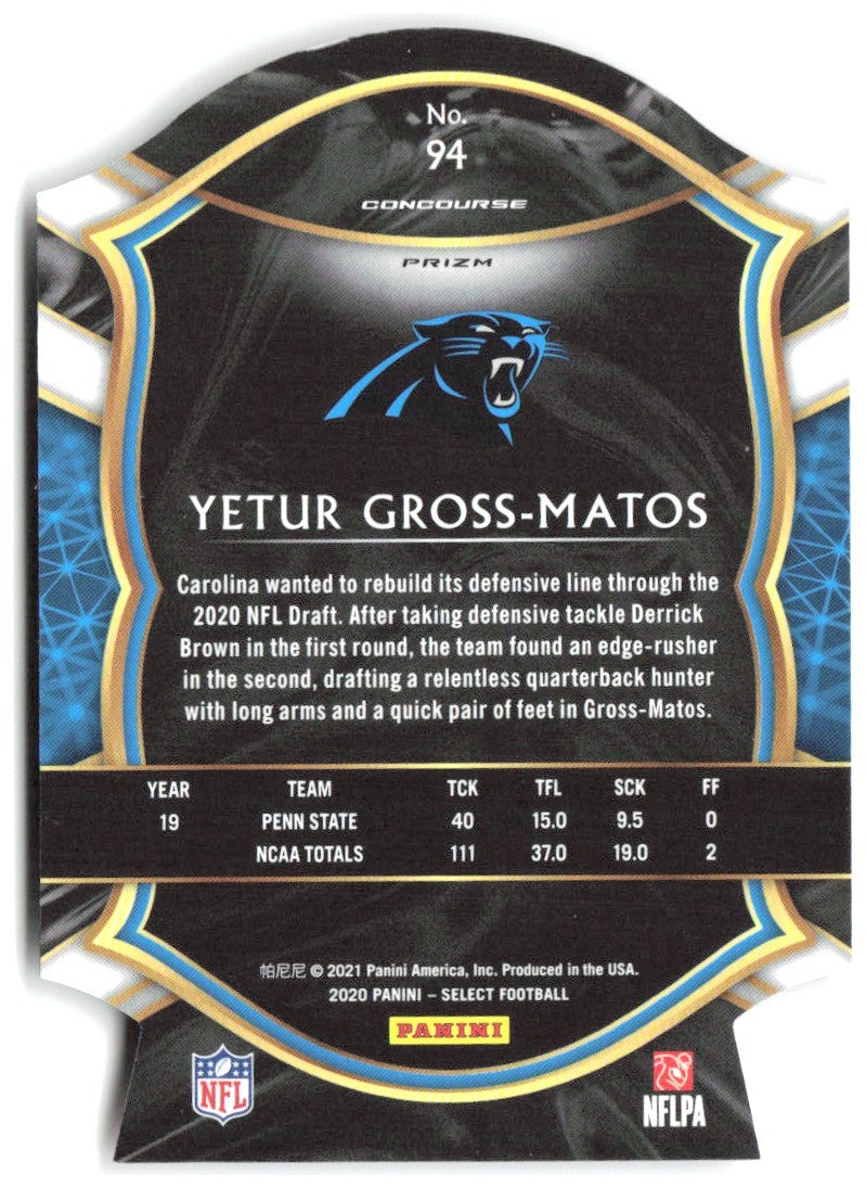 Yetur Gross-Matos Panini Select - Red Prizm Die Cut 94 2020 Carolina Panthers