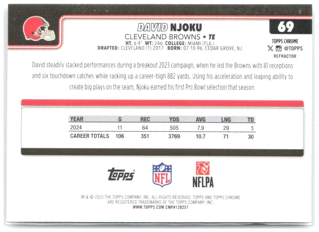 David Njoku Topps Chrome - Prism Refractor 69 2025 Cleveland Browns