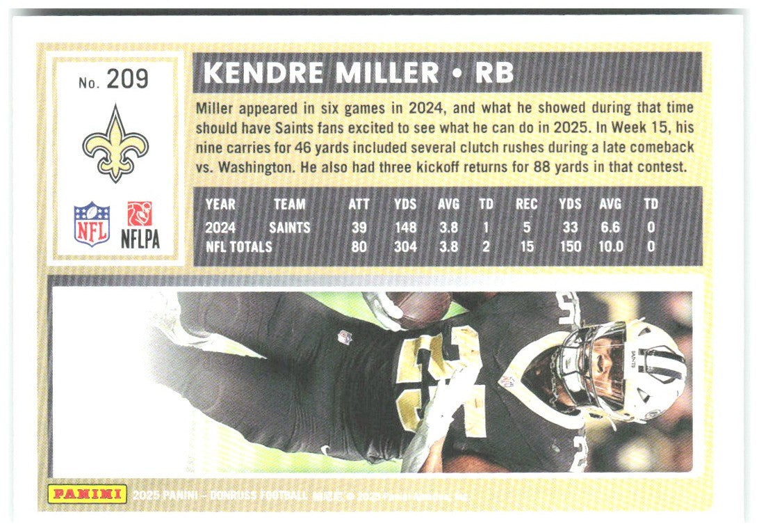 Kendre Miller Donruss - Press Proofs Green 209 2025 New Orleans Saints