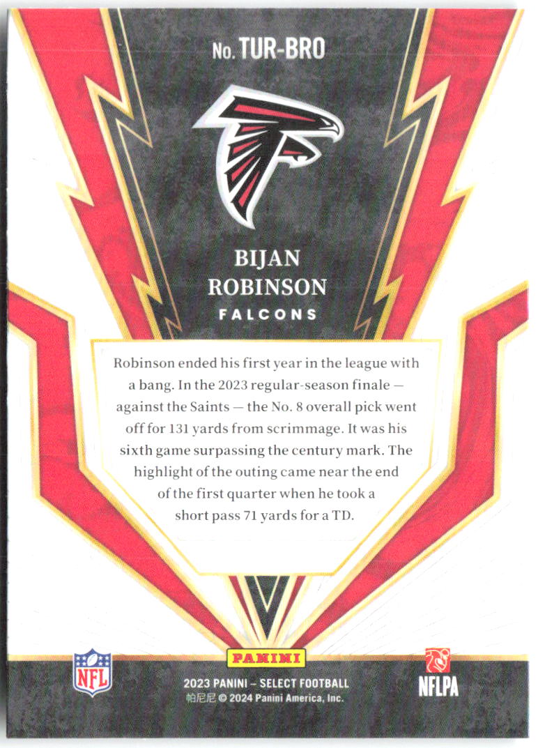 Bijan Robinson Panini Select - Turbocharged TUR-BRO 2023 Atlanta Falcons