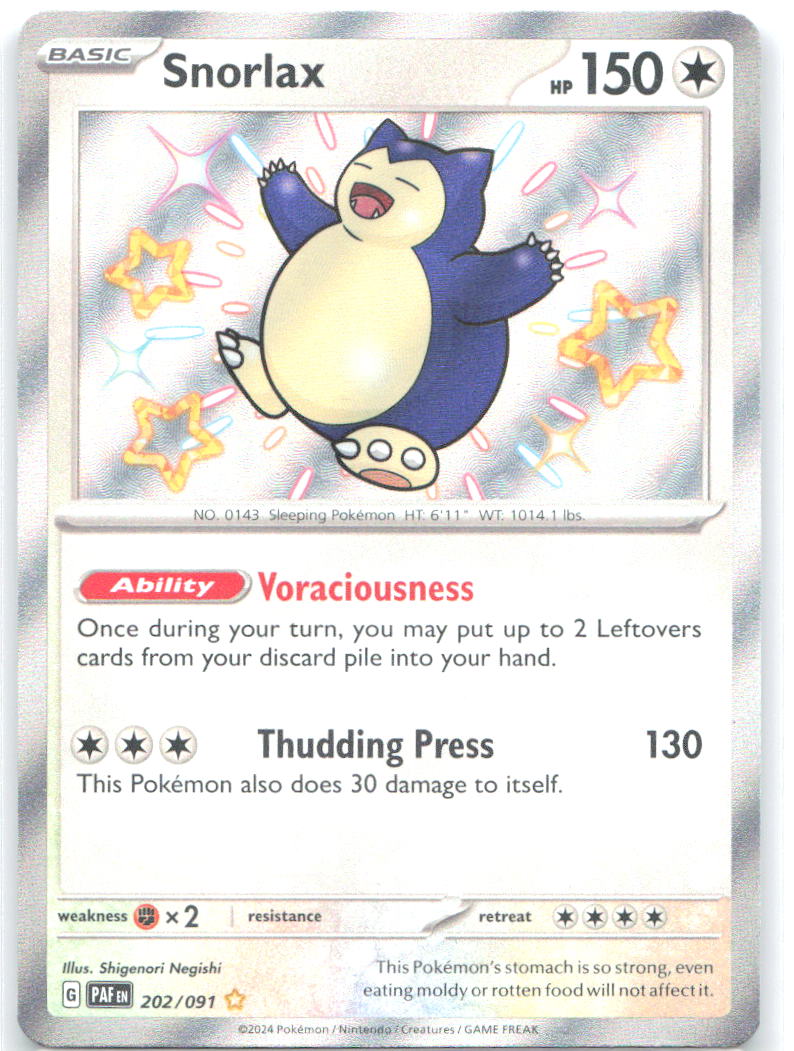 Snorlax Holo Shiny Rare SV: Paldean Fates 202/091 NM Shigenori Negishi