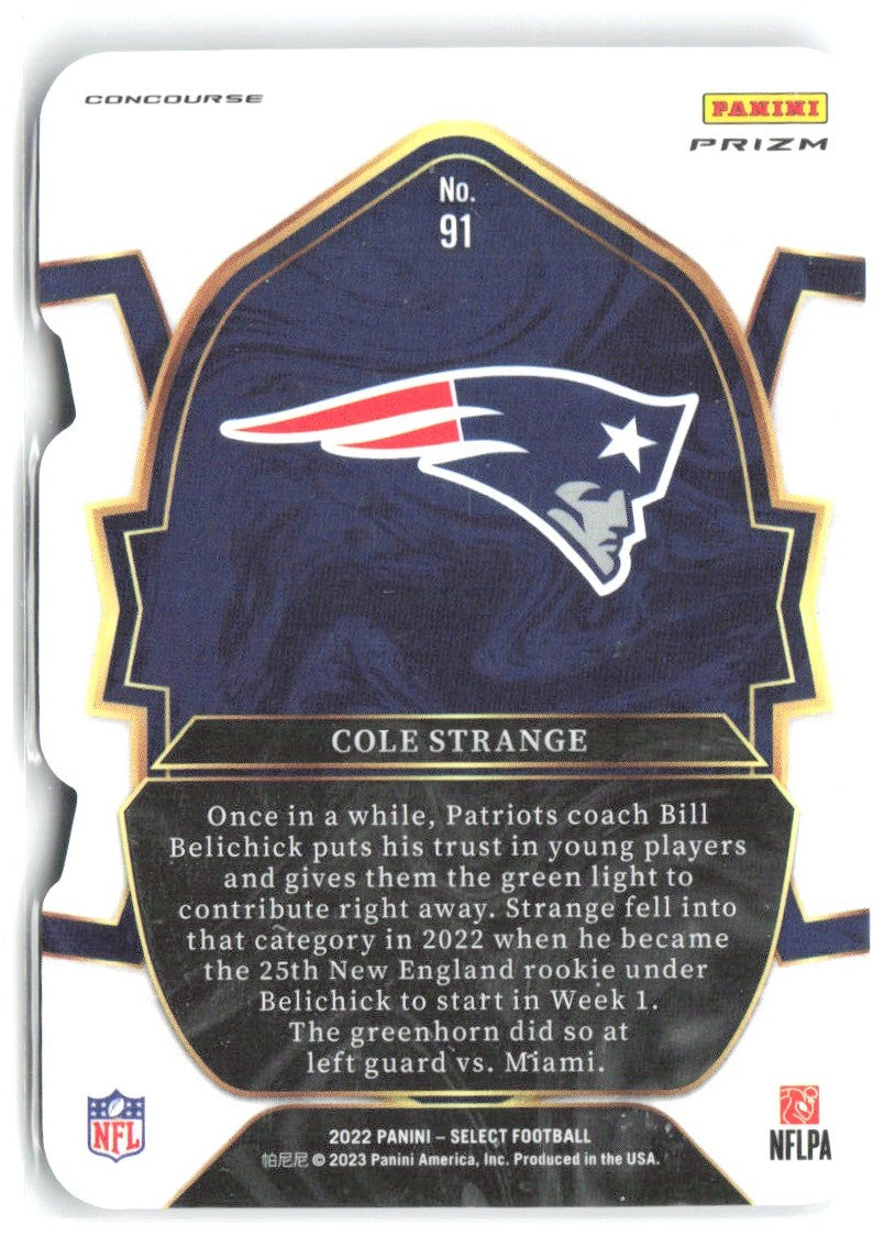 Cole Strange Panini Select - Silver Prizm Die Cut 91 2022 New England Patriots