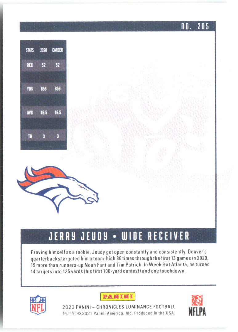 Jerry Jeudy Chronicles - Luminance Update Rookies Bronze 205 2020 Denver Broncos