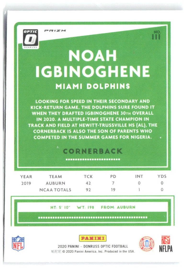Noah Igbinoghene Donruss Optic - Blue Hyper 111 2020 Miami Dolphins
