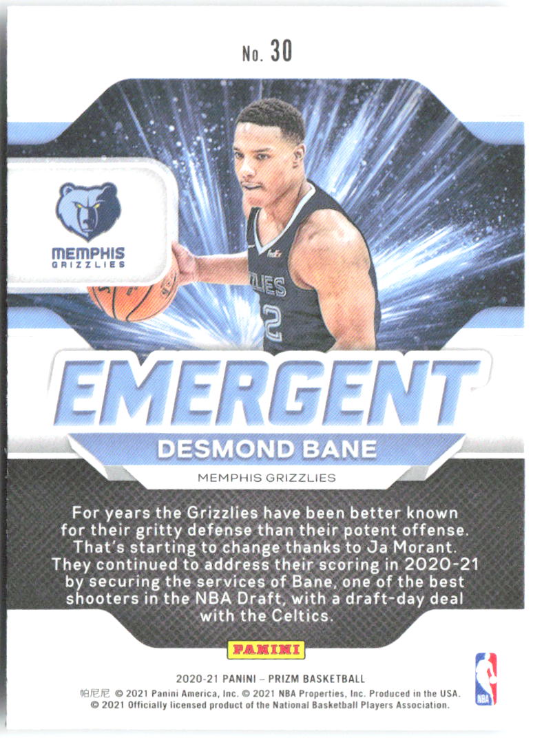 Desmond Bane Panini Prizm - Emergent 30 2020-21 Memphis Grizzlies
