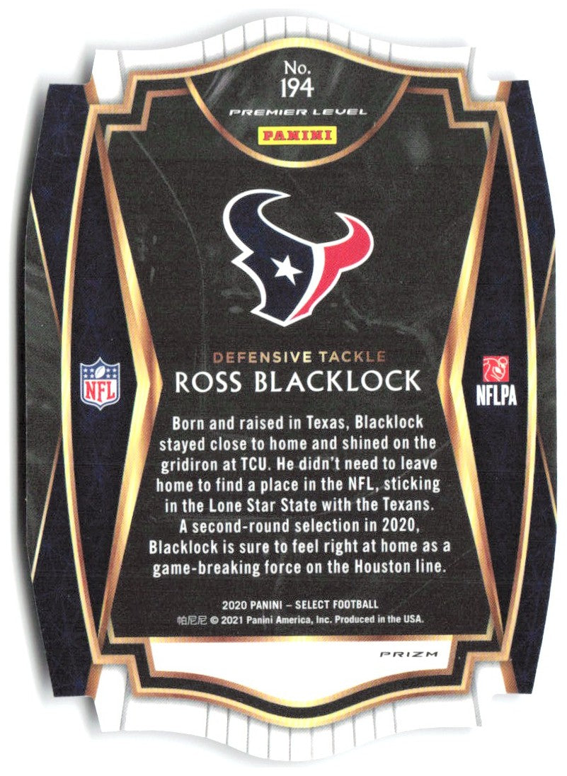 Ross Blacklock Panini Select - Purple Prizm Die Cut 194 2020 Houston Texans