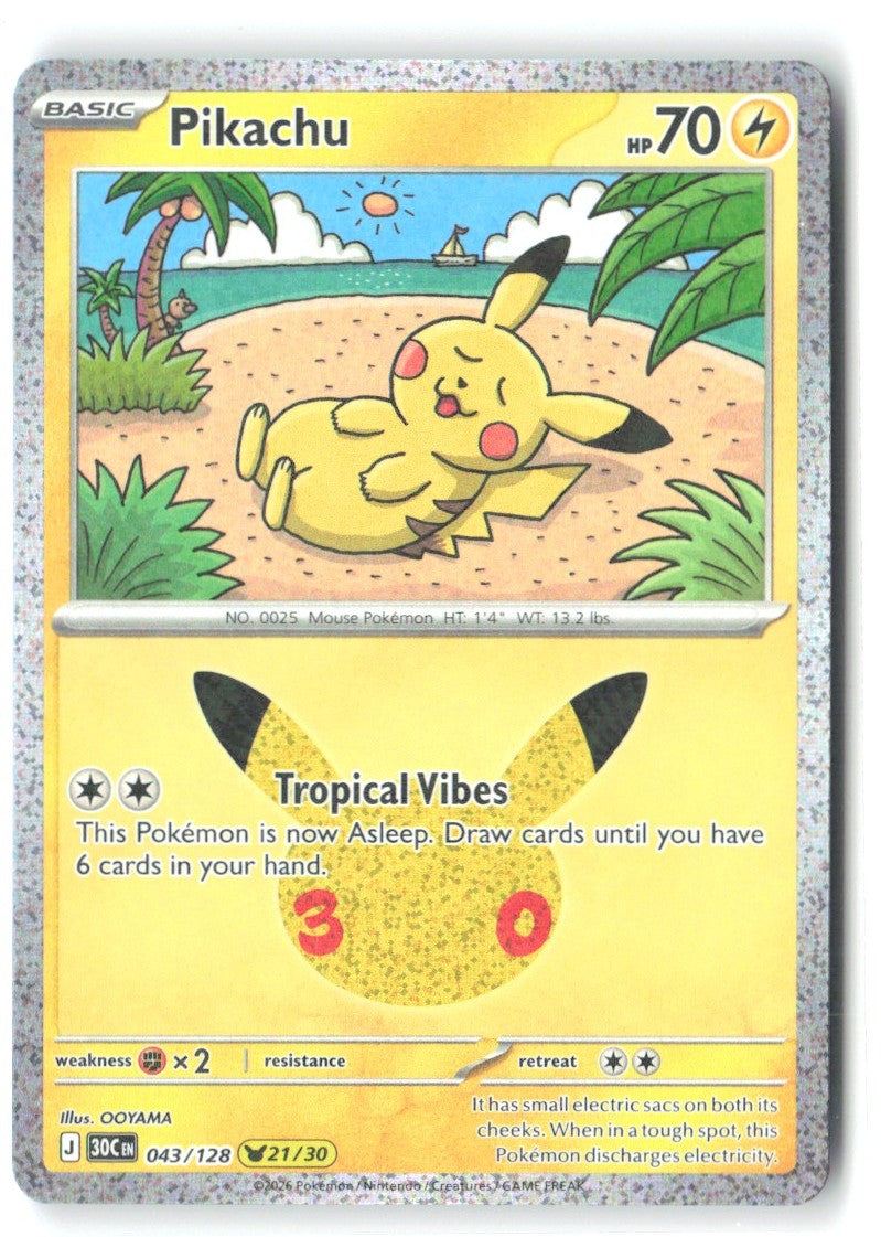 Pikachu Holo Pikachu Rare ME 30th Celebration 043/128 NM OOYAMA