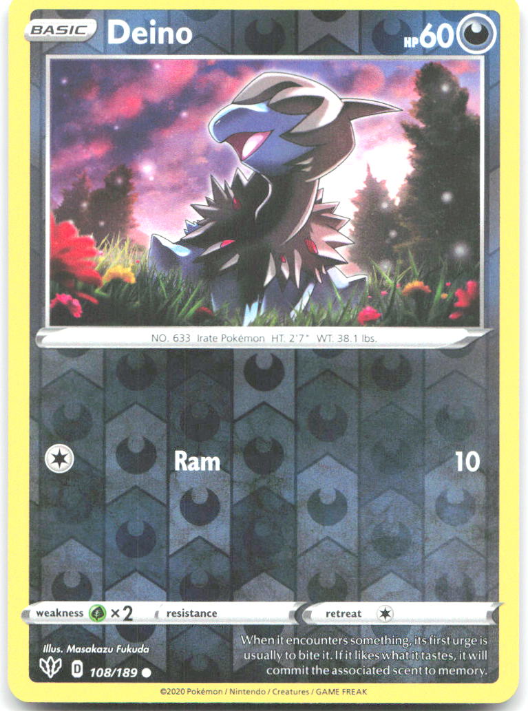 Deino Reverse Holo Common SWSH03 Darkness Ablaze 108/189 NM Masakazu Fukuda